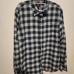 Lee Regular Fit Blue Plaid Flannel Button-Up Shirt Men’s XXL Long Sleeve